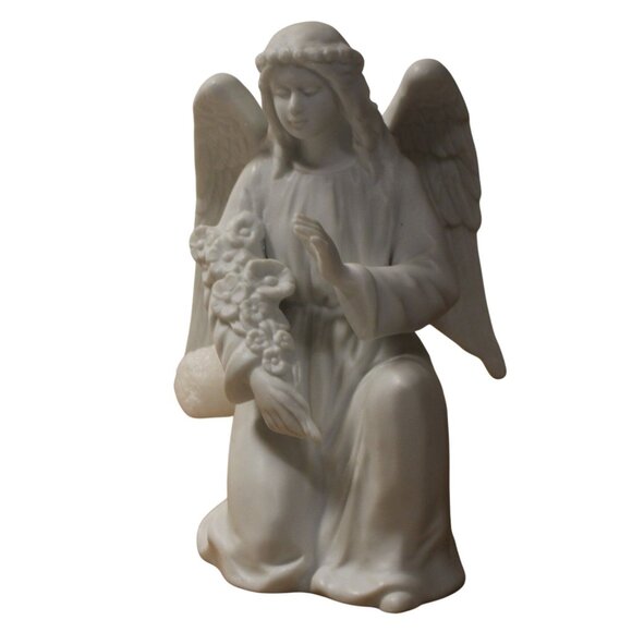 Homco Nativity White Kneeling Angel Flower Figurine #5617 Vtg 5.5" Replacement - Picture 1 of 8